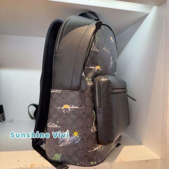 NWT Coach Men's Waist Backpack Signature Canvas Surf Print CBI31 Charcoal - Picture 2 of 10